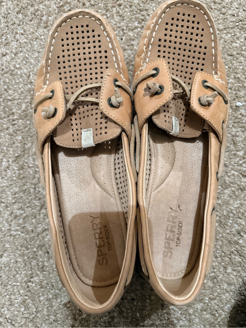 Sperry Women’s Tan Perforated Suede Boat Loafers